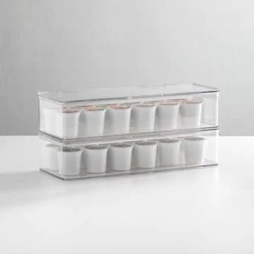 mDesign Long Plastic Kitchen Pantry/Fridge Storage Organizer Box Containers with Hinge Lid for Shelves or Cabinets, Holds Food, Snacks, Seasoning, Condiments, Flatware, Utensils, 2 Pack, Clear