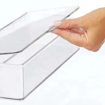 mDesign Long Plastic Kitchen Pantry/Fridge Storage Organizer Box Containers with Hinge Lid for Shelves or Cabinets, Holds Food, Snacks, Seasoning, Condiments, Flatware, Utensils, 2 Pack, Clear