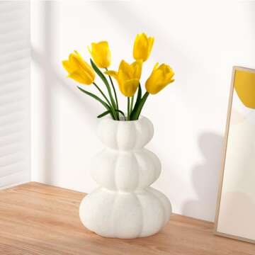 Zormon White Ceramic Vase, Ceramic Flower Vase,Boho Vase Suitable Pampas Grass and Flowers, Minimali...