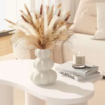 Zormon White Ceramic Vase, Ceramic Flower Vase,Boho Vase Suitable Pampas Grass and Flowers, Minimalist Decorative Vase for Home Decor Room Decor Living Room Decor Coffee Table Decor