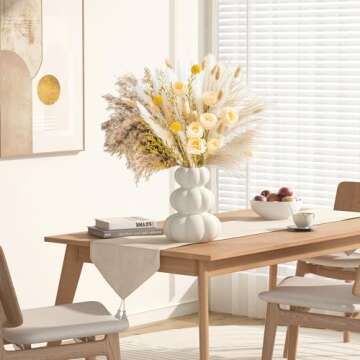 Zormon White Ceramic Vase, Ceramic Flower Vase,Boho Vase Suitable Pampas Grass and Flowers, Minimalist Decorative Vase for Home Decor Room Decor Living Room Decor Coffee Table Decor