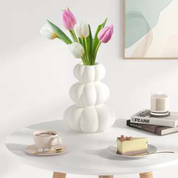 Zormon White Ceramic Vase, Ceramic Flower Vase,Boho Vase Suitable Pampas Grass and Flowers, Minimalist Decorative Vase for Home Decor Room Decor Living Room Decor Coffee Table Decor