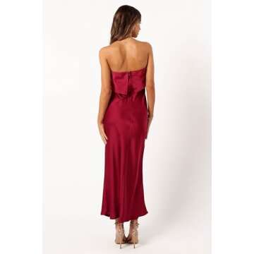 Vienna Strapless Midi Dress in Berry for Women | Petal & Pup