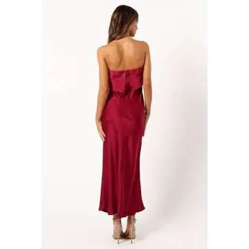 Vienna Strapless Midi Dress in Berry for Women | Petal & Pup