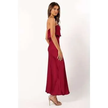 Vienna Strapless Midi Dress in Berry for Women | Petal & Pup
