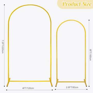 Gold Metal Arch Backdrop Stand 2 Set 7.2FT, 6FT Wedding Arch Stand Arched Door Frame for Birthday Pa...