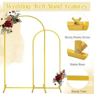 Gold Metal Arch Backdrop Stand 2 Set 7.2FT, 6FT Wedding Arch Stand Arched Door Frame for Birthday Party Baby Shower Ceremony Indoor Outdoor Celebration Decor (7.2FT, 6FT)