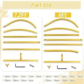 Gold Metal Arch Backdrop Stand 2 Set 7.2FT, 6FT Wedding Arch Stand Arched Door Frame for Birthday Party Baby Shower Ceremony Indoor Outdoor Celebration Decor (7.2FT, 6FT)