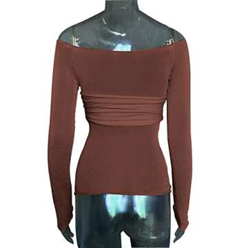 Women's Sexy Crop Top Long Sleeve Off Shoulder Going Out Tops Slim Fit Mesh Ruched Twisted Blouse Y2K T Shirt