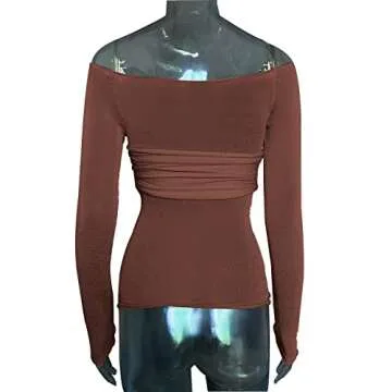 Sexy Women's Long Sleeve Crop Top Off Shoulder Fashion