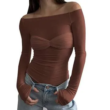 Sexy Women's Long Sleeve Crop Top Off Shoulder Fashion