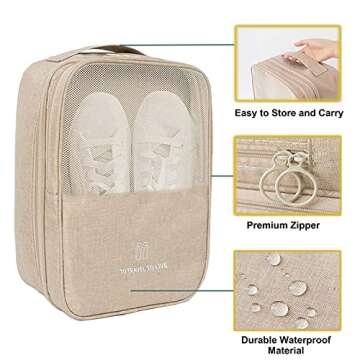 CINLITEK Shoe Bag,Travel Shoe Bag Waterproof Portable Organizer Storage Shoe Pouch Holds 3 Pair of Shoes (Beige)