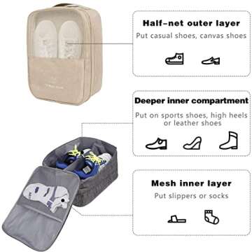 CINLITEK Shoe Bag,Travel Shoe Bag Waterproof Portable Organizer Storage Shoe Pouch Holds 3 Pair of Shoes (Beige)