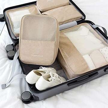 CINLITEK Shoe Bag,Travel Shoe Bag Waterproof Portable Organizer Storage Shoe Pouch Holds 3 Pair of Shoes (Beige)