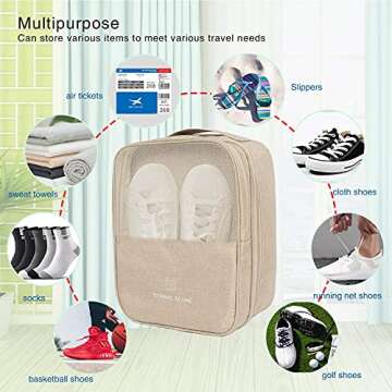CINLITEK Shoe Bag,Travel Shoe Bag Waterproof Portable Organizer Storage Shoe Pouch Holds 3 Pair of Shoes (Beige)