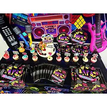 HJINGY 90s Party Decorations 80's 90's Theme Party Bundle includes Inflatable Gitar&Mobile Phone, Ba...