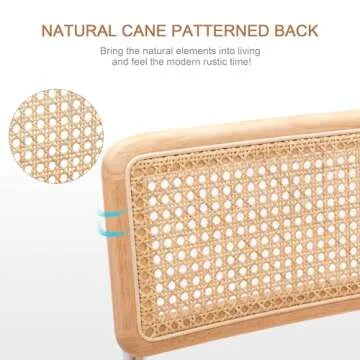 Zesthouse Natural Rattan Bar Stools Set of 4, 26'' Upholstered Boucle Fabric Barstools with Solid Wood Back, Modern Counter Height Chairs for Kitchen Island, Mid Century Cantilevered Design, White