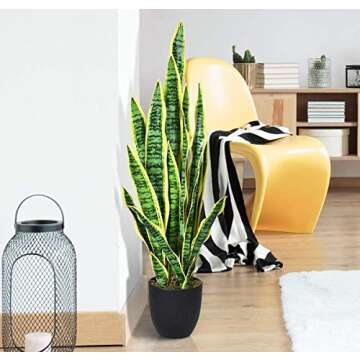 HAPPYGRILL Artificial Plant, 36 Inch Plants in Pot for Indoor Outdoor, Fake Sansevieria Snake Plant for Home Office Decoration Gift