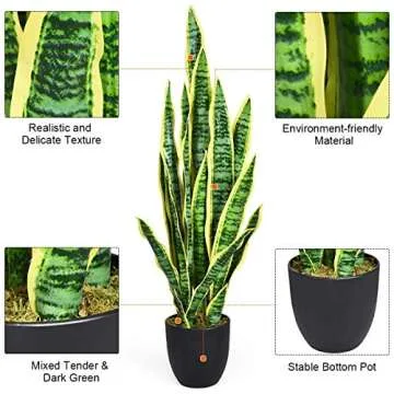 HAPPYGRILL Artificial Plant, 36 Inch Plants in Pot for Indoor Outdoor, Fake Sansevieria Snake Plant for Home Office Decoration Gift
