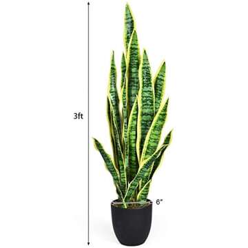 HAPPYGRILL Artificial Plant, 36 Inch Plants in Pot for Indoor Outdoor, Fake Sansevieria Snake Plant for Home Office Decoration Gift