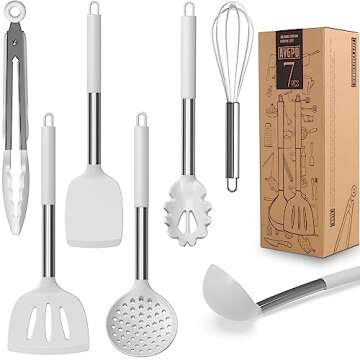 Dishwasher Safe Large Silicone Cooking Utensils Set - Heat Resistant Silicone Kitchen Utensils for C...