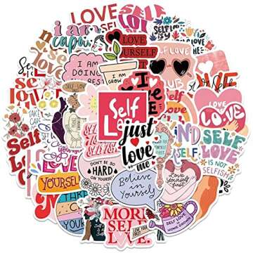Self Love Stickers |50 Pcs Self Care Waterproof Vinyl Decals for Water Bottles Bicycle Laptop Refrig...