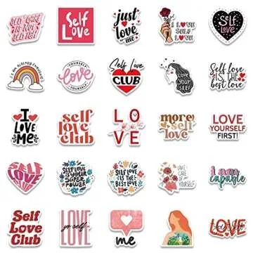 Self Love Stickers |50 Pcs Self Care Waterproof Vinyl Decals for Water Bottles Bicycle Laptop Refrigerator Luggage Computer Mobile Phone Skateboard Bike Décor