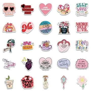 Self Love Stickers |50 Pcs Self Care Waterproof Vinyl Decals for Water Bottles Bicycle Laptop Refrigerator Luggage Computer Mobile Phone Skateboard Bike Décor