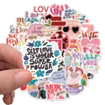 Self Love Stickers |50 Pcs Self Care Waterproof Vinyl Decals for Water Bottles Bicycle Laptop Refrigerator Luggage Computer Mobile Phone Skateboard Bike Décor