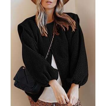 KIRUNDO Women's 2024 Fall Winter Sherpa Fleece Jacket Faux Wool Embedded Lantern Sleeve Casual Loose...
