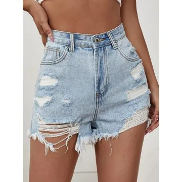 Floerns Women's High Waisted Distressed Denim Shorts