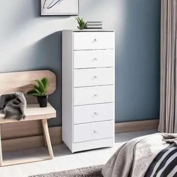 Prepac Astrid Simplistic 6-Drawer Tall Dresser for Bedroom, Functional Chest of Drawers with Acrylic Knobs, 16.5"D x 19.75"W x 50"H, White
