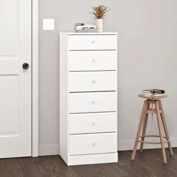 Prepac Astrid Simplistic 6-Drawer Tall Dresser for Bedroom, Functional Chest of Drawers with Acrylic Knobs, 16.5"D x 19.75"W x 50"H, White