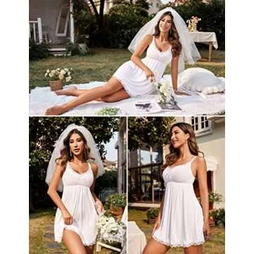 Avidlove Nightgown for Women Babydoll Lingerie Lace Chemise Sleepwear Lace Sexy Nighty Slip Nightwear White