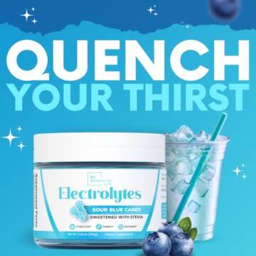 Zero Sugar - Sour Blue Candy Electrolytes Powder - Refreshing Hydration - Caffeine Free Energy - All...