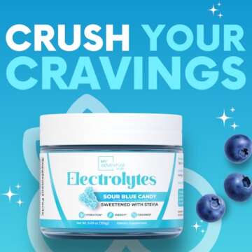 Zero Sugar - Sour Blue Candy Electrolytes Powder - Refreshing Hydration - Caffeine Free Energy - All Natural Ingredients - Vegan, Keto & Paleo - Sugar Free Electrolyte Powder Drink Mix - 30 Servings