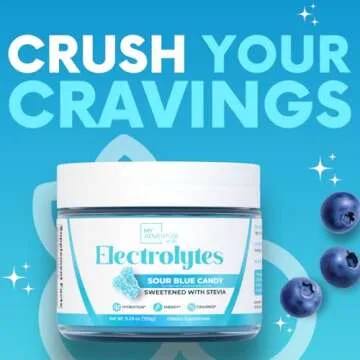 Zero Sugar - Sour Blue Candy Electrolytes Powder - Refreshing Hydration - Caffeine Free Energy - All Natural Ingredients - Vegan, Keto & Paleo - Sugar Free Electrolyte Powder Drink Mix - 30 Servings