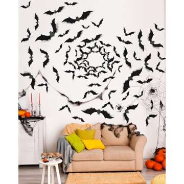 120 Pcs Halloween Decorations 3D Bats Decor, 4 Sizes Scary Halloween Decor Indoor Bat Stickers Hallo...
