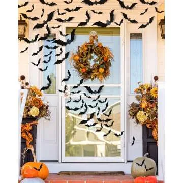 120 Pcs Halloween Decorations 3D Bats Decor, 4 Sizes Scary Halloween Decor Indoor Bat Stickers Halloween Decorations for Bedroom Bathroom Door Wall Decor Halloween Party Decorations