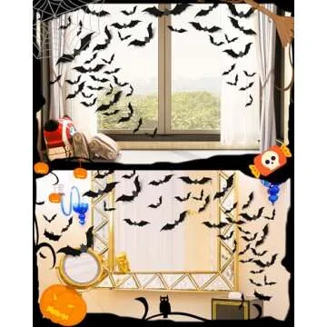 120 Pcs Halloween Decorations 3D Bats Decor, 4 Sizes Scary Halloween Decor Indoor Bat Stickers Halloween Decorations for Bedroom Bathroom Door Wall Decor Halloween Party Decorations