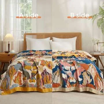 Boho Throw Blanket for Bed 60”x80”, 100% Cotton Woven Blanket for Couch Sofa, Ultra Soft 4-Layer...
