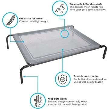 Paws & Pals Elevated Dog Bed - Steel Frame, Temp Control, Indestructible Chew-Proof Pet Cot w/Trampoline Suspended Raised Hammock Best for Portable in/Out Door Use Cooling Platform | Medium