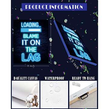 Drsoum Neon Gaming Room Decor for Boys - 8x10 Framed Wall Art Set