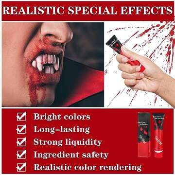 1PCS Halloween Fake Blood Makeup Stage Blood Liquid Fake Blood Washable for Clothes Halloween Zombie Vampire SFX Special Effects Makeup (0.95oz)