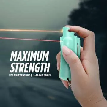Guard Dog Security AccuFire Pepper Spray for Self Defense, World’s Only Laser Sight pepper spray, Maximum Strength, Red Keychain Pepper Spray with Belt Clip for quick access, 16 Feet Safety Range