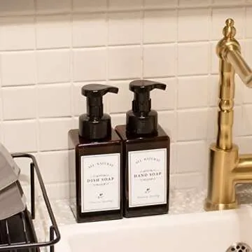 Foaming Soap Dispenser, 2 Pack Plastic Refillable Foaming Hand Soap Dispenser with 10 Pcs Waterproof Labels, 450ml (15oz) Foam Pump Bottle for Bathroom and Kitchen (Amber)