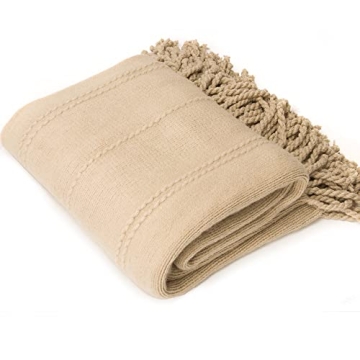 BATTILO HOME Tan Throw Blanket for Couch and Bedroom