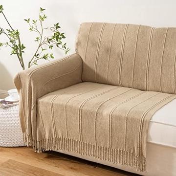 BATTILO HOME Tan Throw Blanket for Couch and Bedroom