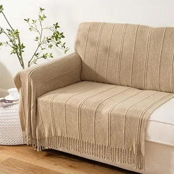 BATTILO HOME Tan Throw Blanket for Couch and Bedroom