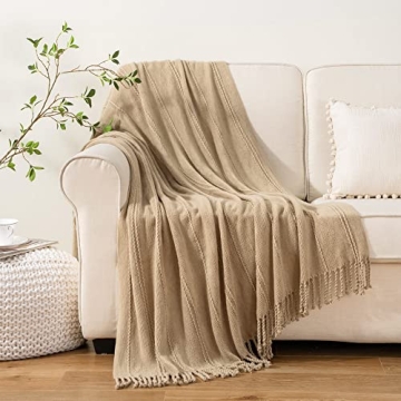 BATTILO HOME Tan Throw Blanket for Couch and Bedroom